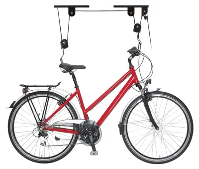 Produktbild von Relaxdays Fahrradlift, bis 30 kg, max. Deckenhöhe 4 m, Fahrrad Deckenhalterung mit Flaschenzug, Garage, Keller, schwarz