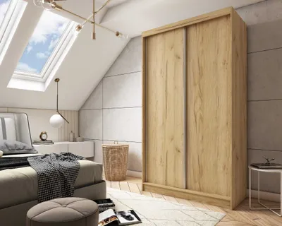 Produktbild von AGMAT Schwebetürenschrank Inari, Kleiderschrank mit 2 Türen, Moderne Garderobe in Farbe: Artisan, Schrank in Größe: 150 x 216 x 61 cm