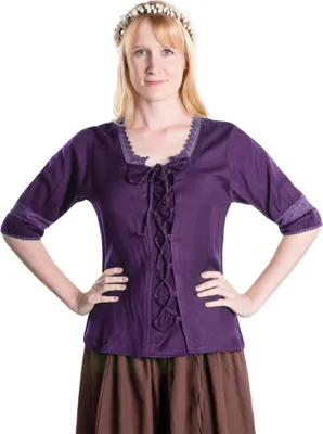 Produktbild von Mittelalter Kurzarmbluse mit Spitze lila Größe: XS