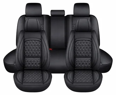 Imagen del producto de Conjunto universal de fundas de asiento de cuero, de lujo, con soporte lumbar integrado, color , para asientos delanteros y traseros