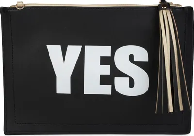 Produktbild von styleBREAKER Clutch mit YES und NO Print, Quasten Anhänger am Reißverschluss, Armschlaufe und Umhängegurt, Damen 02012078