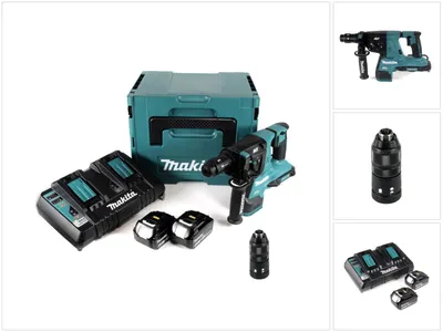 Produktbild von Makita DHR 281 PGJ Brushless Akku Bohrhammer 28 mm 2x 18 V für SDS-PLUS mit Schnellwechselfutter im Makpac + 2x 6,0 Ah Akku + Doppelladegerät