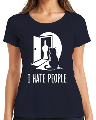 Produktbild von I Hate People Katze Mittelfinger Lustiges Statement Sarkasmus Damen T-Shirt, Navy, S