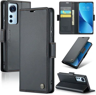 Obrázek produktu pro Pouzdro Xiaomi 12, kožené peněženkové pouzdro Card Case Protective Cover with Stand pro Xiaomi 12 / 12X / 12S Black