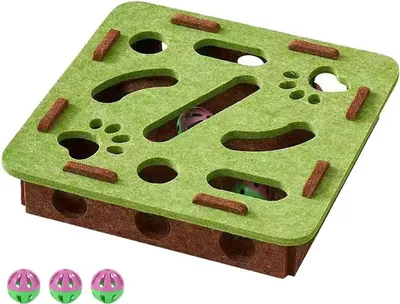 Produktbild von STILVORA Katzenspielzeuge, Katzen Intelligenzspielzeug, Filz-Labyrinth mit Löchern & 3 Klingel-Bällen, interaktives Beschäftigungsspiel für Katzen, fördert Geschicklichkeit & Aktivität, Quadratisch