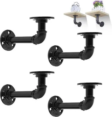 Produktbild von Ibenzoa® 4er Set schwarze, pulverbeschichtete Stahl-Wandregalhalter – 150×50×30 mm, inkl. Montageset mit Edelstahlschrauben, 5 kg Tragkraft je Halter