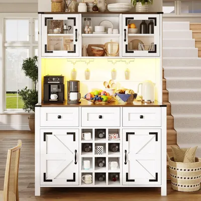 Immagine prodotto di Armadio alto da cucina con prese USB e prese di corrente, 4 ante, 3 cassetti, illuminazione a LED, colore bianco, dimensioni 120x40x170 cm