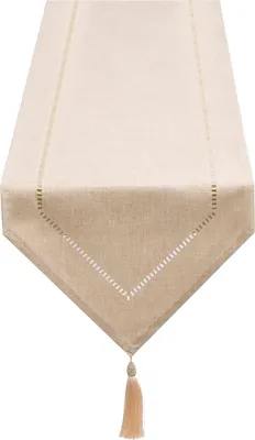 Produktbild von Tischläufer Leinen beige 32 x 180 cm, hochwertiger Tischläufer im Leinenlook einfarbig, modern pflegeleichter Tischläufer für Esstisch, Couchtisch, Restaurant, Dekoration