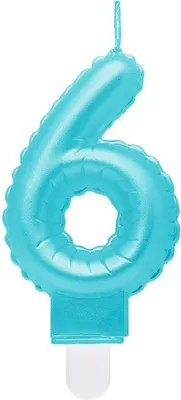 Produktbild von Kerze Zahl 6 hellblau "Folienballon"