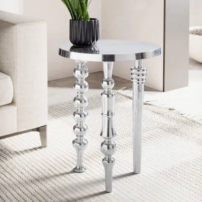 Image de Table d'appoint ronde FineBuy Design, 44 cm, métal argenté - Table de salon en aluminium fabriquée à la main - Table décorative en aluminium - Petite table basse