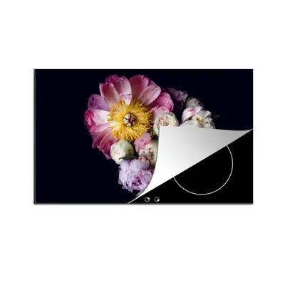 Produktbild von KitchenYeah© Herdabdeckplatte Blumen - Rosa - Pastell , 89x51cm, Küche Deko, Glaskeramikkochfeld Herdabdeckung, Abdeckplatte fùr Kochfeld