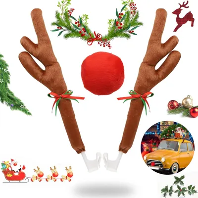 Produktbild von Rentier Auto, Auto Rentier Kostüm Auto Weihnachtendeko mit Geweih, Auto Deko Weihnachten, Auto Rentiergeweih Rudolf für Auto, Weihnachtsschmuck Auto