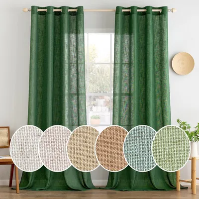 2er-Set Vorhänge mit Ösen, 245x140 cm, dunkelgrün, Leinenoptik