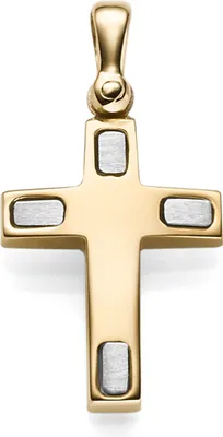 Produktbild von Anhänger Kreuz Kreuzchen 26,5x13,5mm aus 585 Gold Gelbgold & Weißgold matt/glänzend
