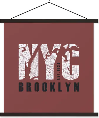 Produktbild von MuchoWow® Textilposter New York - Rot - Karte 40x40 cm mit schwarzem Rahmen - Fotos