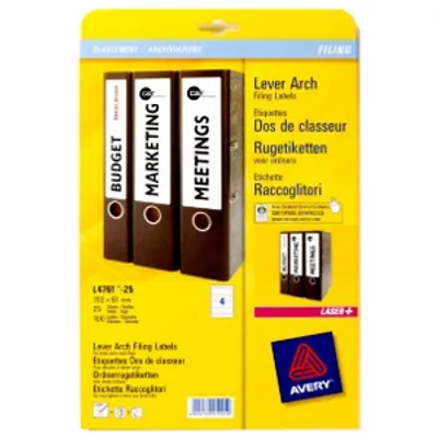 Produktbild von Avery L4761-25, Weiß, Abgerundetes Rechteck, Permanent, DIN A4, Papier, Laser/Inkjet