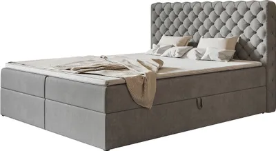 Produktbild von Boxspringbett MIAMI mit 2 Bettkästen, Polsterbett Maße: 180x200, Farbe: Grau, Velourstoff, Doppelbett mit Bonell-Matratze