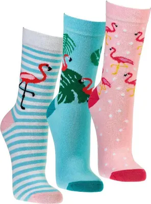 Produktbild von 3 Paar Socken mit Flamingo Motiv für Damen und Teenager aus Baumwolle 39/42 Motivprint
