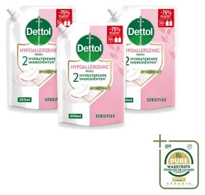 Productafbeelding van 3 x Dettol handzeep navulling, hypoallergeen, voor de gevoelige huid - 500 ml - voordeelverpakking - 3 stuks