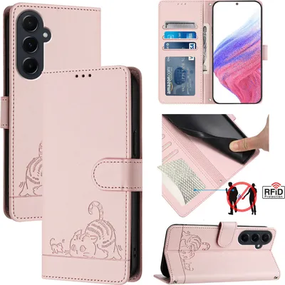 Produktbild von Leder Hülle für Samsung Galaxy A55 5G Süße Katze Flip Case Brieftasche Schutzhülle mit Standfunktion Pink
