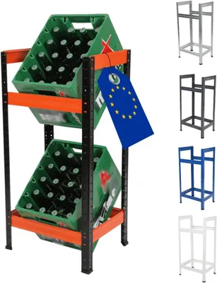 Produktbild von MODO24 Getränkekistenregal 2 Kisten, Helios, Metall, Kistenregal, Getränkeregal, Kistenständer, Kellerregal, Lagerregal, 90x45x35 cm, Schwarz-Orange, KBO