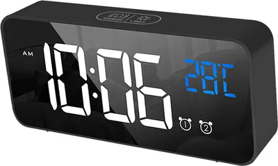 Zdjęcie produktu dla Elektryczny budzik LED Wielofunkcyjny, wykwintny, cichy zegar nocny z lustrzaną powierzchnią do dekoracji biura w sypialni i domu, czarny