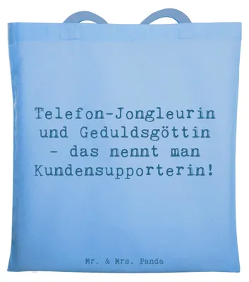 Produktbild von Mr. & Mrs. Panda Jutebeutel Spruch Meisterin Kundensupport - Sky Blue - Geschenk, Support, Geschenke für Berufstätige, Uni Tasche, dokumententasche, Beruf, Tote Bag