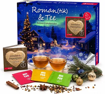 Produktbild von ROTH Roman(tik) & Bio-Tee-Adventskalender - 24 Bio-Teesorten mit täglicher Geschichte zum Lesen - Tee Adventskalender für Frauen & Paare, ohne Schokolade