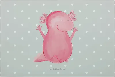Produktbild von Mr. & Mrs. Panda Hackbrett Axolotl Hurra - Grau Pastell - Geschenk, Schwanzlurch, schneidbrett, Glasschneidebrett, Lurch, Glas Schneideplatte, Schneidebrett Aus