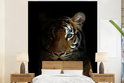Produktbild von MuchoWow® Fototapete für Wohnzimmer oder Schlafzimmer Wandtapete Vinyl Motivtapete Tiger - Tiere - Porträt - 225x280 cm - Wohnzimmer tapete