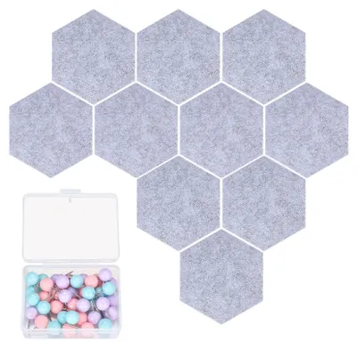 Produktbild von 10 sechseckige Filz-Memotafeln, selbstklebende Kork-Pinnwände, Fotowand, Fotodekoration, Memotafel, Wanddekoration, mit 40 Reißzwecken