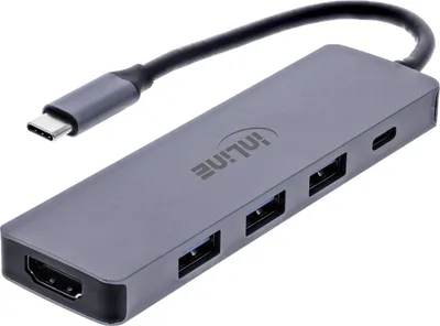 Produktbild von InLine 33271A, USB Typ-C, USB Typ-C, HDMI, USB 3.2 Gen 1 (3.1 Gen 1), Männlich, Grau, China, 5 Gbit/s