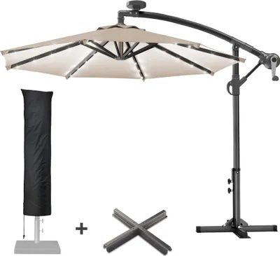 Produktbild von SUN LUCA | Sonnenschirm | Rund | Ø 300 cm | Taupe | LED | +Ständer & Hülle | Sonnenschirm, Gartenschirm, Ampelschirm, Balkonschirm