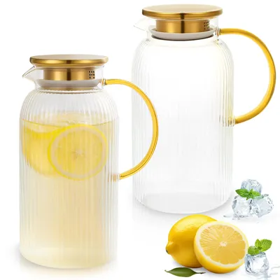 Glaskaraffe 2 Liter mit Deckel, 2er Set, Borosilikatglas