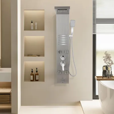 Produktbild von Peviasot Duschpaneel Silber mit Regendusche, Handbrause & 5 Massagedüsen