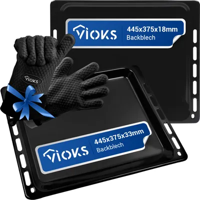Produktbild von 2x Backblech mit 2x Ofenhandschuhe passend wie Bauknecht 481010683241 481010426479