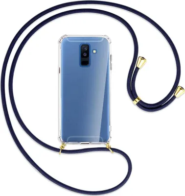 Produktbild von Handykette Backcover-Schutzhülle mit Band (Metall goldfarben) für Samsung Galaxy A6 Plus 2018 / J8 - dunkelblau