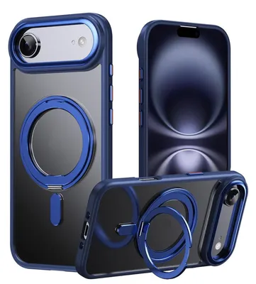 Produktbild von Für Apple iPhone 17 Air Frosted 360 Ring MagSafe TPU + PC Schutz Hülle Blau