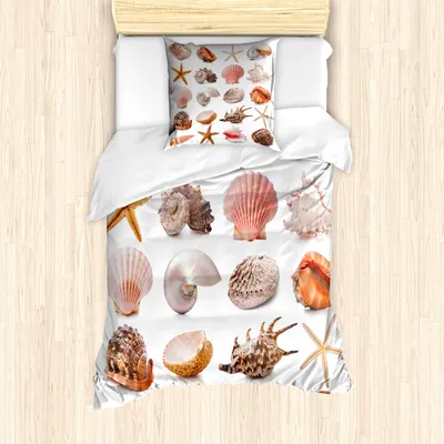 Produktbild von ABAKUHAUS Muscheln Mantele, Mollusk Sommerferien, Milbensicher Allergiker geeignet mit Kissenbezügen, 135 cm x 200 cm - 80 x 80 cm, Mehrfarbig