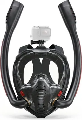 A full-face snorkel mask with a GoPro mount.