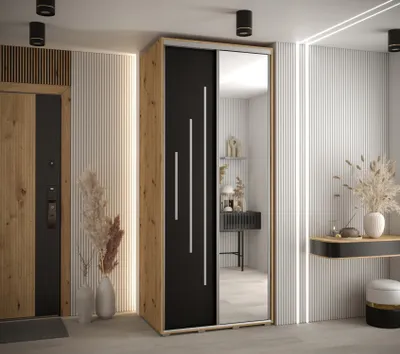 Produktbild von Kleiderschrank ASIRI 13 - 120/60 cm, Artisan-Eiche / Schwarz / Silber