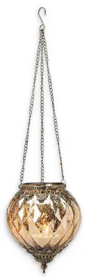 Produktbild von Vintage Kerzenglas zum Hängen Windlicht Laterne, gold in 19 cm