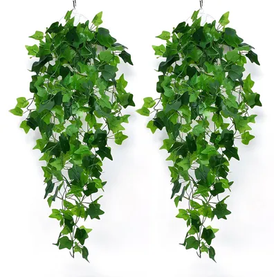 Image de Lierre artificiel, plante retombante, 100 cm, guirlande de lierre artificiel, vrilles artificielles, plante d'intérieur pour étagère murale, balcon ou décoration d'intérieur