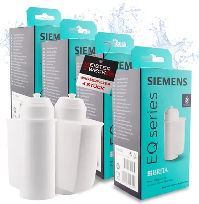 Produktbild von MEISTERZWECK4U Siemens 4x Wasserfilter TZ70003 für Kaffeevollautomat - Kaffeefilter EQ-Serie Supresso Einbauvollautomaten - Brita Intenza Filterpatrone für Kalkschutz, Geruchs & Geschmacksverbesserung