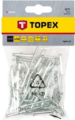 Obrázek produktu pro TOPEX nýty 4,0x8mm 50 kusů balení, hliník