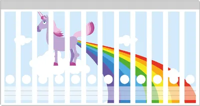Produktbild von Wallario Ordnerrücken Sticker, selbstklebend für schmale Ordner, 12 Stück, Motiv Einhorn mit Regenbogen aus dem Hintern