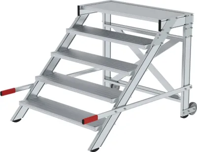 Produktbild von Arbeitspodest fahrbar | Stufenbreite 100cm | 5 Stufen | Aluminium geriffelt | Rutschfeste Kunststoffschuhe