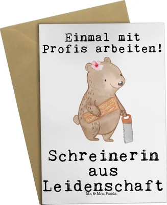 Produktbild von Mr. & Mrs. Panda Grußkarte Schreinerin Leidenschaft - Weiß - Geschenk, weihnachtskarten, einladungskarten, hochzeitskarten, glückwunschkarten, Klappkarte, Grußkarten