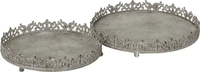 Produktbild von Tablett-Schale 2erSet METALL Shabby chic Landhaus Vintage grau rund Ø30+35cm