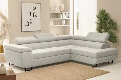 Produktbild von Ecksofa Sofa mit Schlaffunktion METZ Stoff Poso Hellgrau Ottomane Rechts
